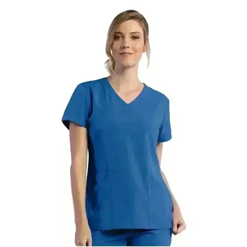 IRG Elevate Scrub Top #181001 V-Neck detailed Royal Blue Size S NEW with Tags